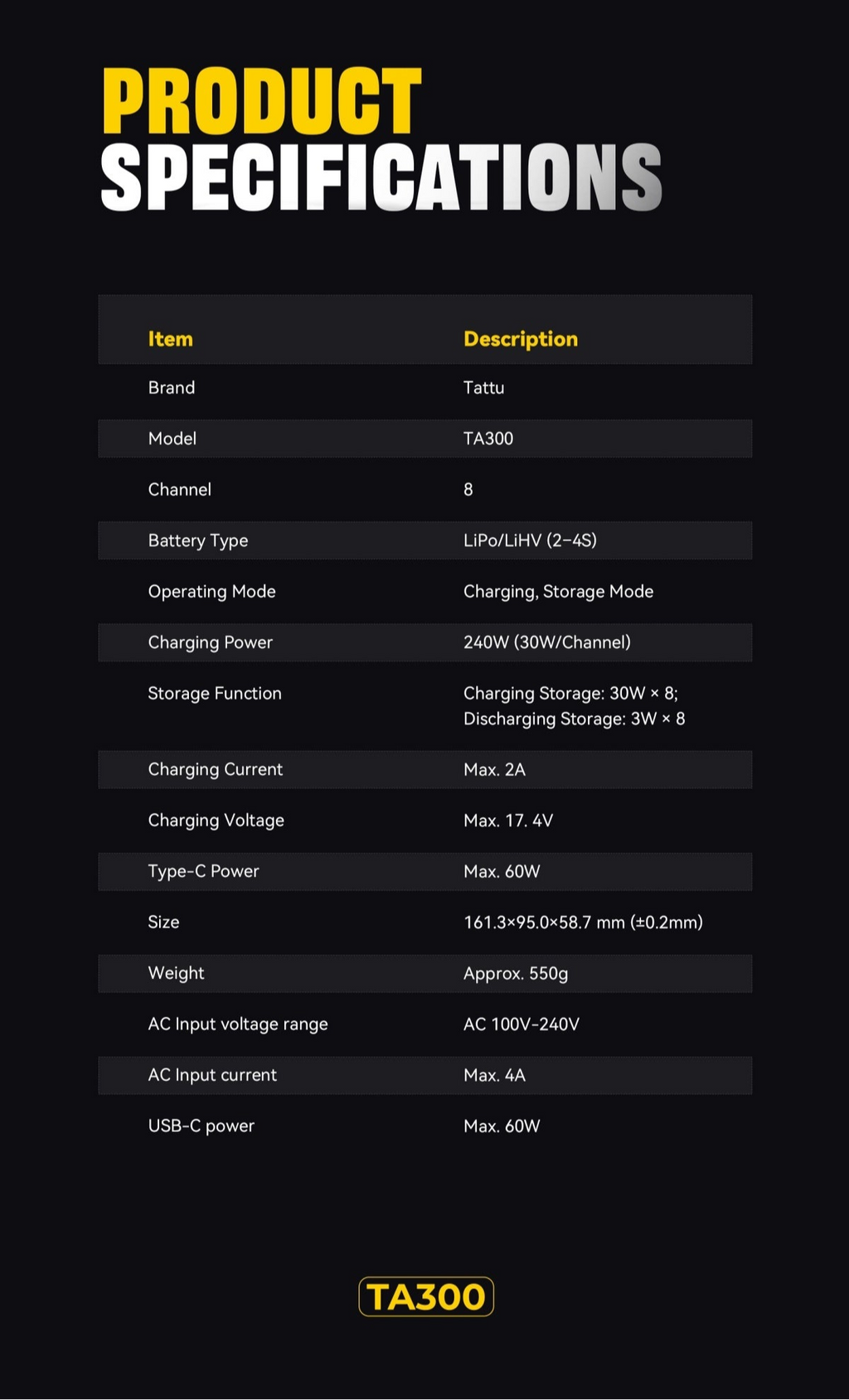 Tattu TA300 8 Channels Smart Charger with G-Tech