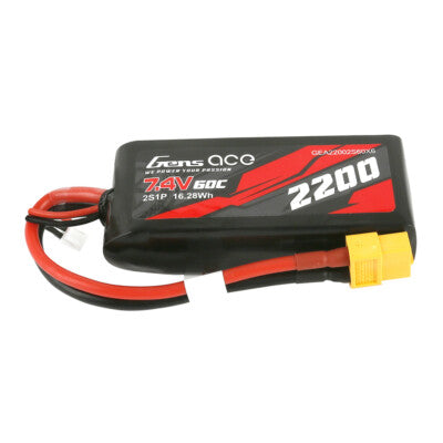 2x Gens Ace 60C 2S 7.4 V 2200mah Lipo Battery Pack With XT60 Plug : Traxxas 1/16