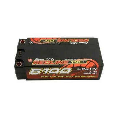 2x Gens Ace Redline Series 5100mAh 7.6V 130C 2S HardCase HV Shorty Lipo Battery