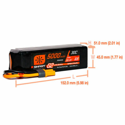 Spektrum Smart 5000mAh 6S 22.2V G2 RC Airplane LiPo Battery 30C IC5 SPMX56S30