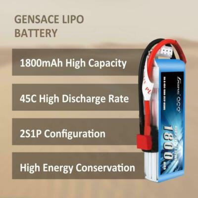 Gens ace 1800mAh 2S 45C 7.4V Lipo Battery Deans For RC Helicopter Plane Boat