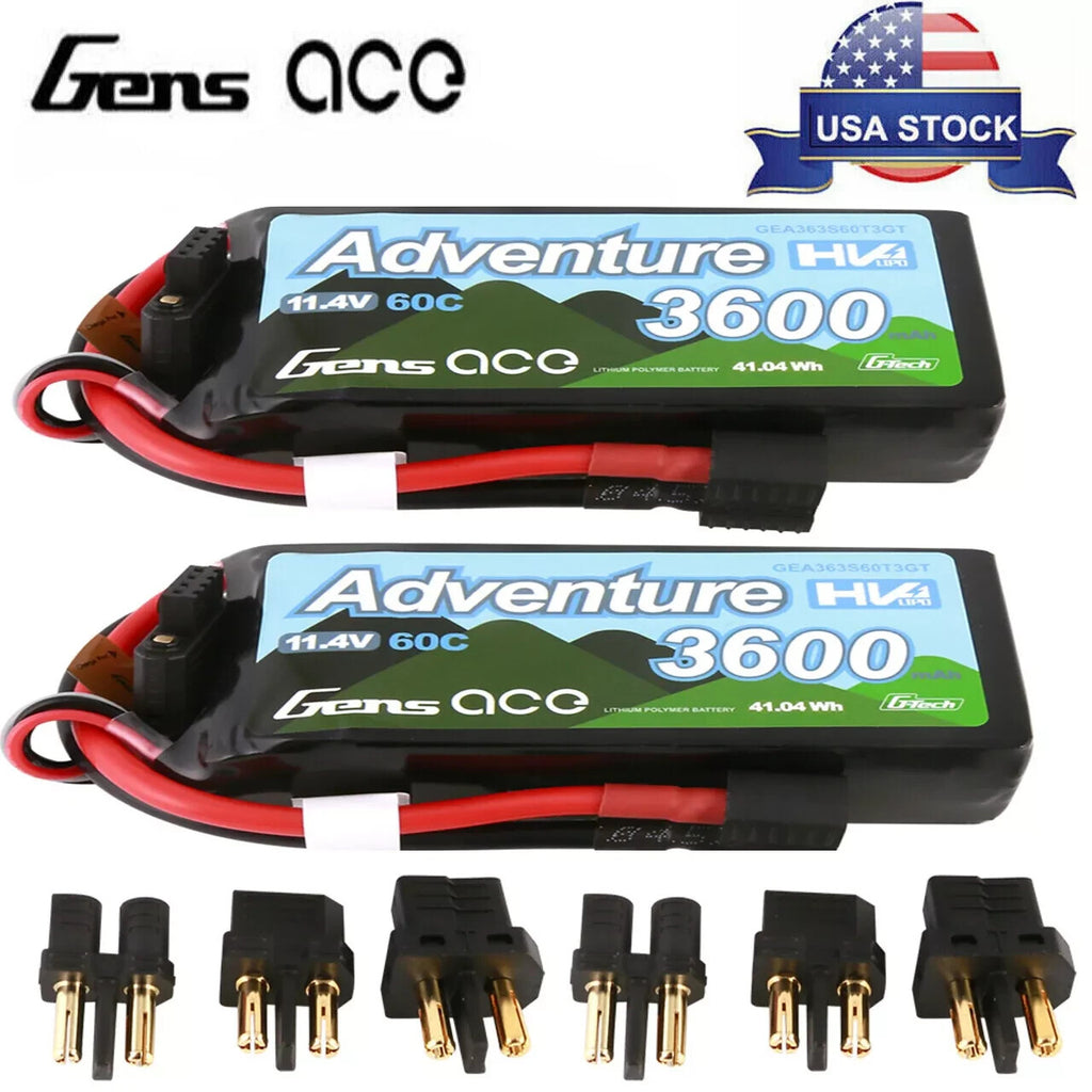 2x Gens Ace 11.4V 3600mAh 3S 60C Adventure Lipo RC Car Crawler Truck Battery