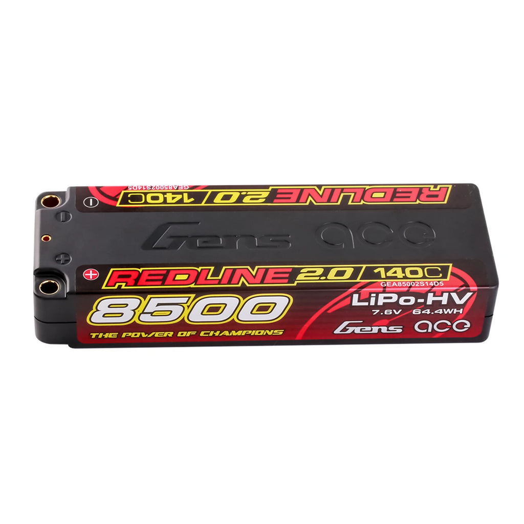 2x Gens Ace 8500mAh 2S 7.6V 140C HardCase Redline 2.0 Lipo Battery 5mm Bullet