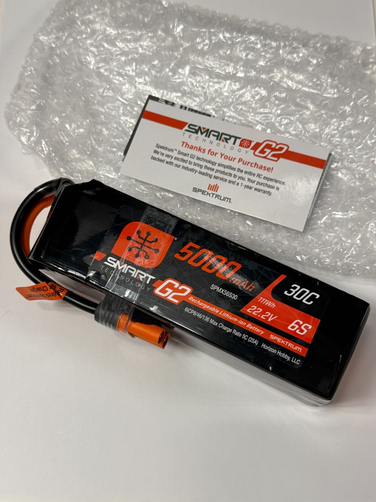 Spektrum Smart 5000mAh 6S 22.2V G2 RC Airplane LiPo Battery 30C IC5 SPMX56S30