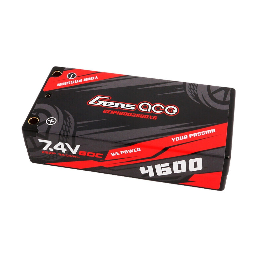 2x Gens Ace 4600mAh 7.4V 60C 2S Lipo Battery HardCase Shorty For RC Car Truck US