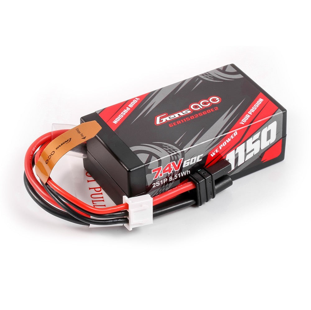 4x Gens Ace G-Tech 1150mAh 2S 60C 7.4V HardCase Lipo Battery with IC2 Plug