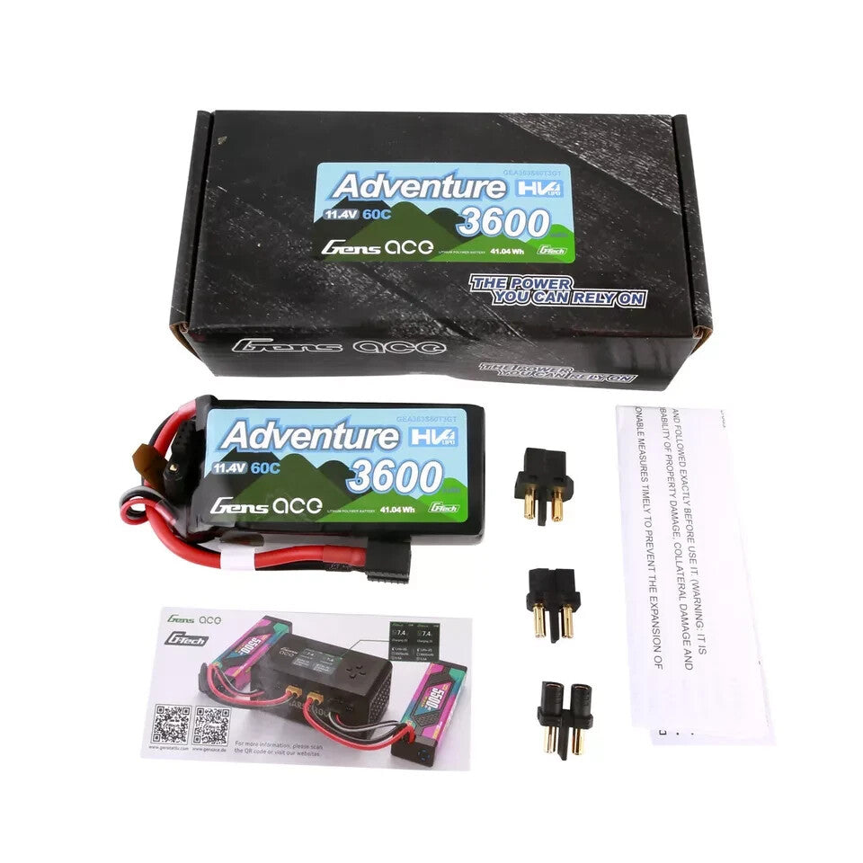 Gens Ace 11.4V 3600mAh 3S 60C Adventure Lipo RC Car Crawler Truck Battery : XT60