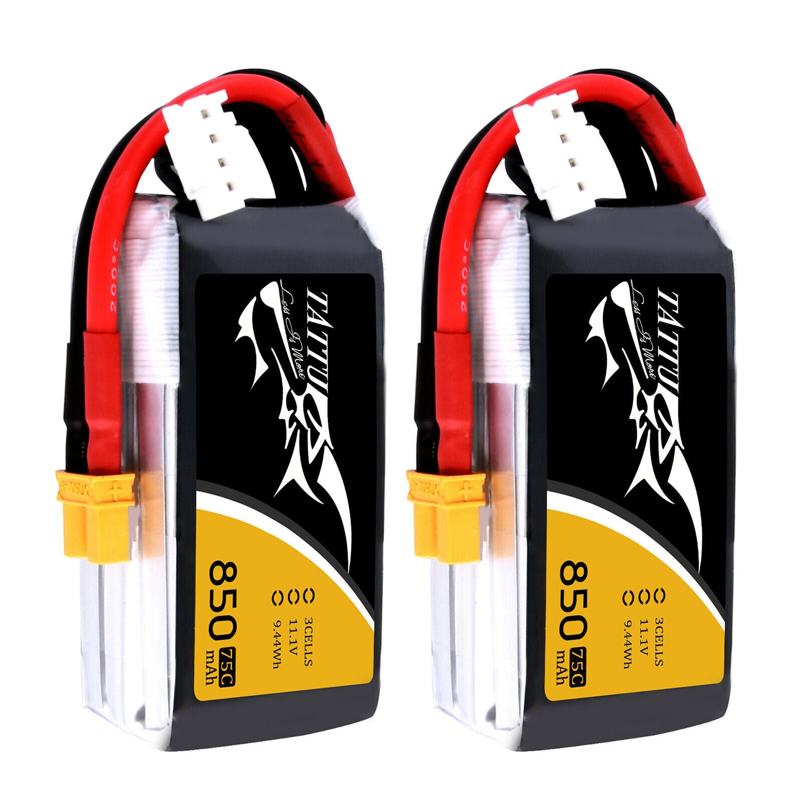 2x Tattu 850mAh 11.1V 75C 3S RC Remote Control Lipo Battery With XT30 Plug
