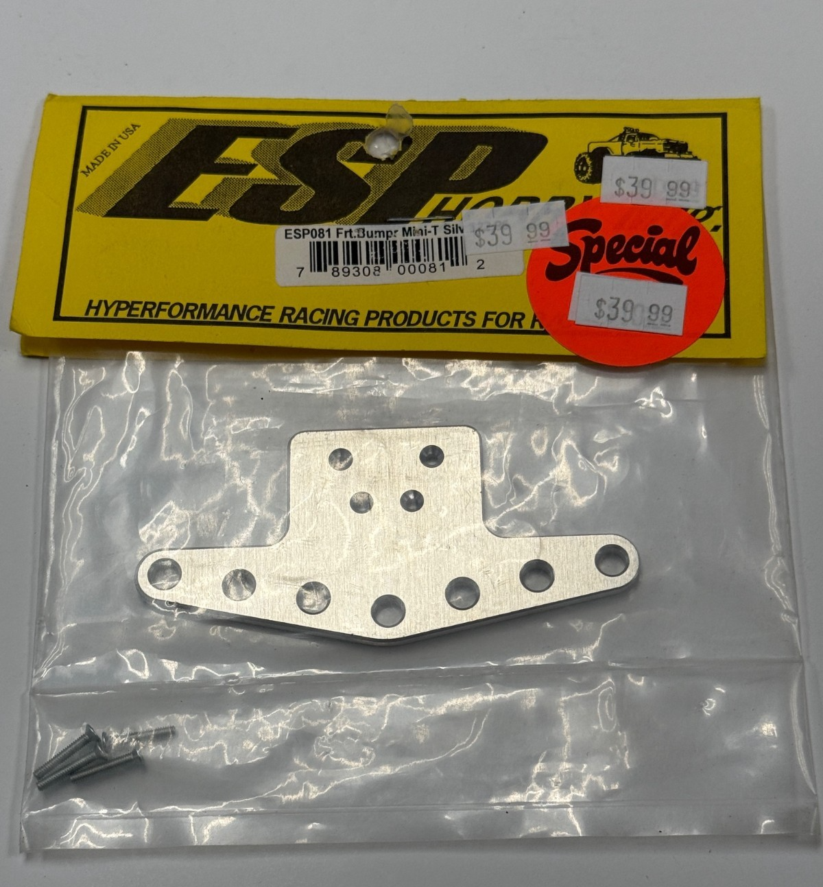 Vintage Team Losi ESP Hobbies Mini T MiniT Silver Aluminum Front Bumper ESP081
