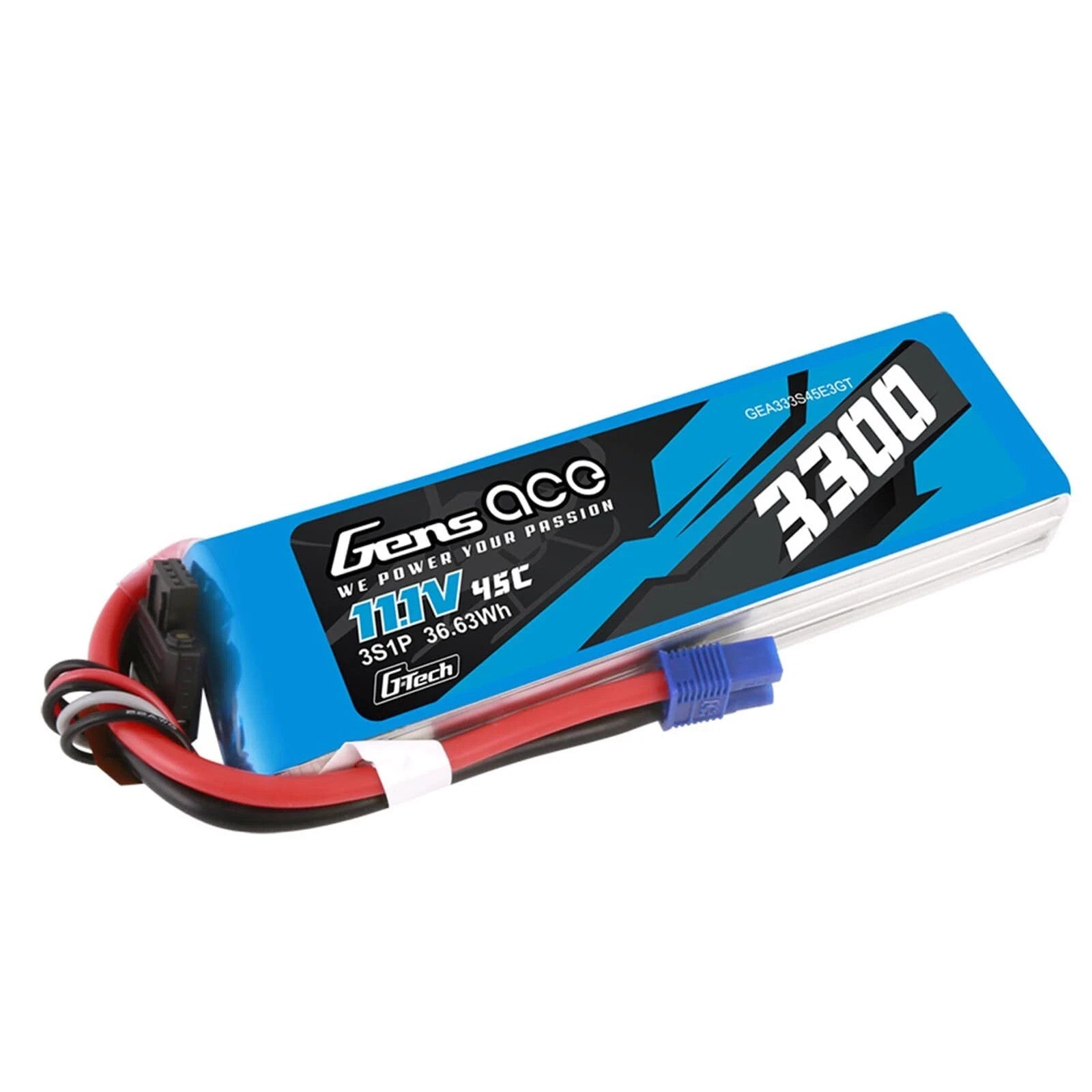 Gens Ace G-Tech 3300mAh 45C 11.1V 3S Lipo Battery with EC3 Plug : Blade 360 CFX