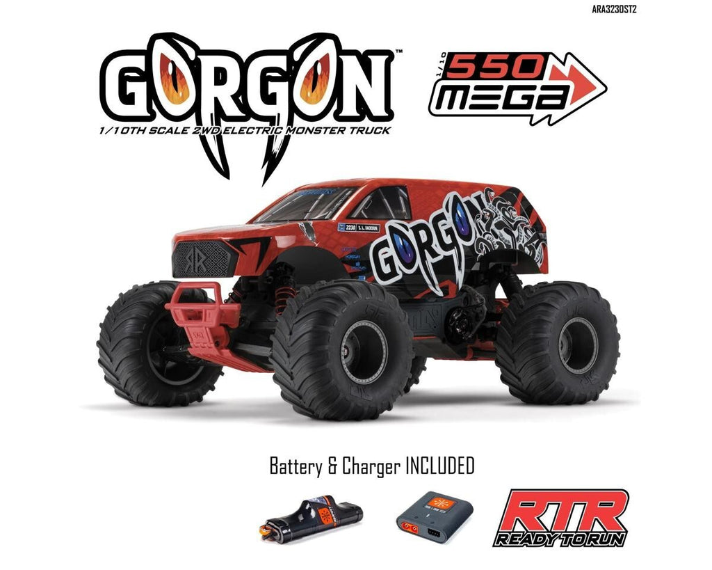 Arrma Gorgon 4X2 MEGA 550 Brushed 1/10 Monster Truck RTR (Red) w/SLT2 2.4GHz
