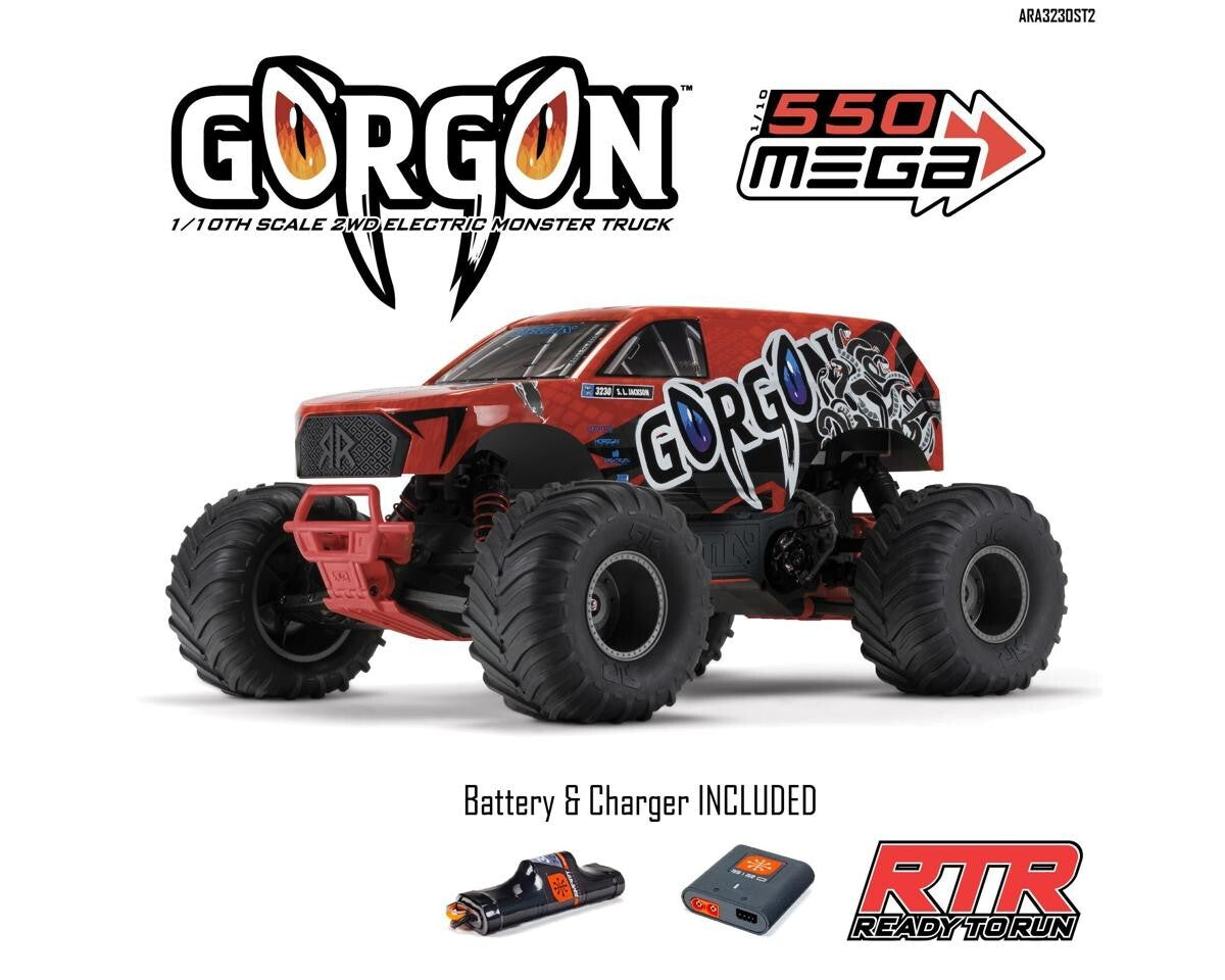 Arrma Gorgon 4X2 MEGA 550 Brushed 1/10 Monster Truck RTR (Red) w/SLT2 2.4GHz