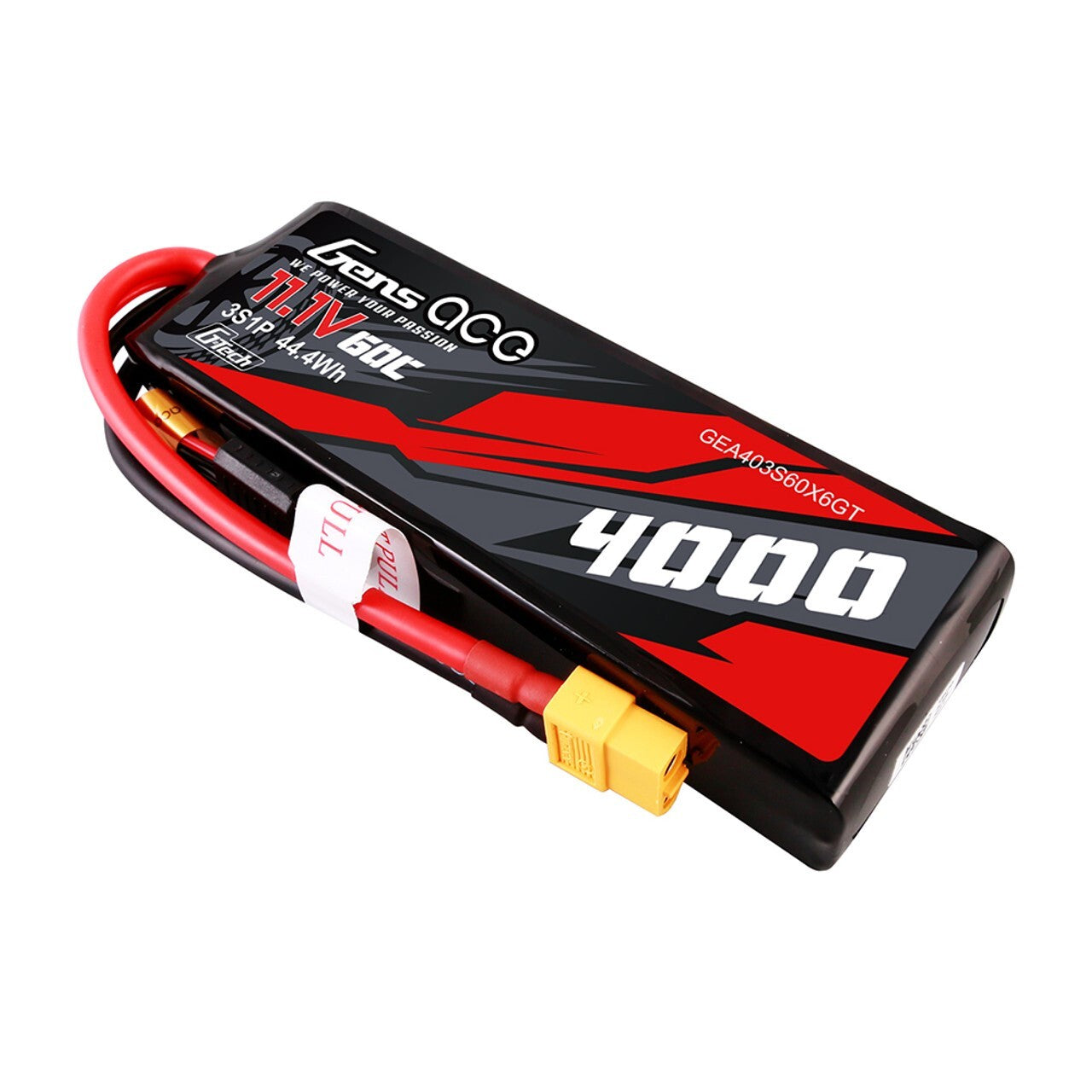 2x Gens Ace 4000mAh 3S 60C 11.1V GTech Lipo RC Car Battery Pack with XT60 Plug