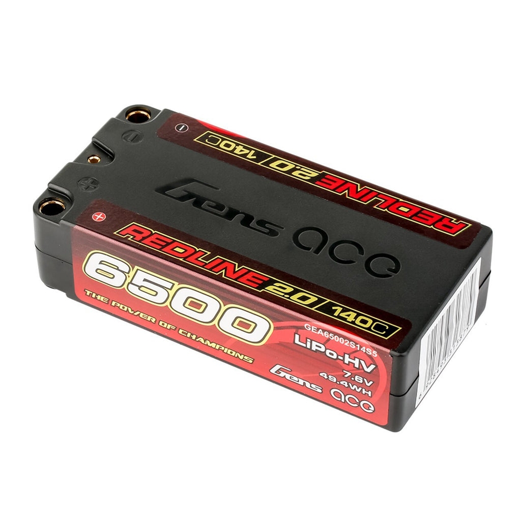 Gens ace Redline 2.0 6500mAh 2S 140C 7.6V Lipo RC Car Battery with 5.0mm Bullet