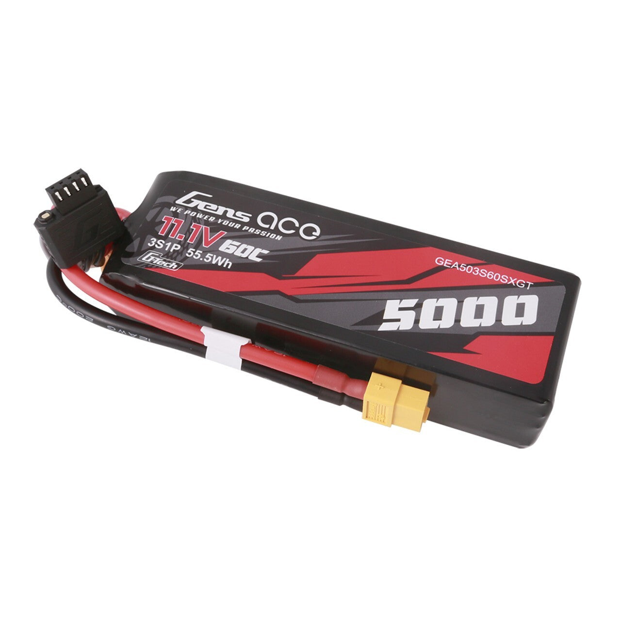 2x Gens Ace G-Tech 11.1V 60C 3S 5000mAh Lipo RC Car Battery Pack With XT60 Plug