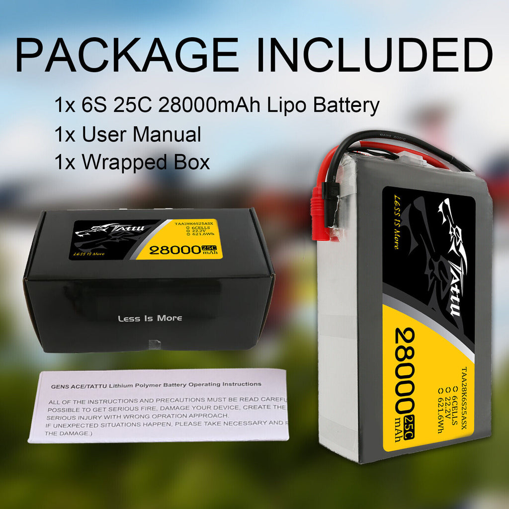 Tattu 28000mAh 22.2V 25C 6S Lipo RC Battery Pack With AS150 +XT150 Plug