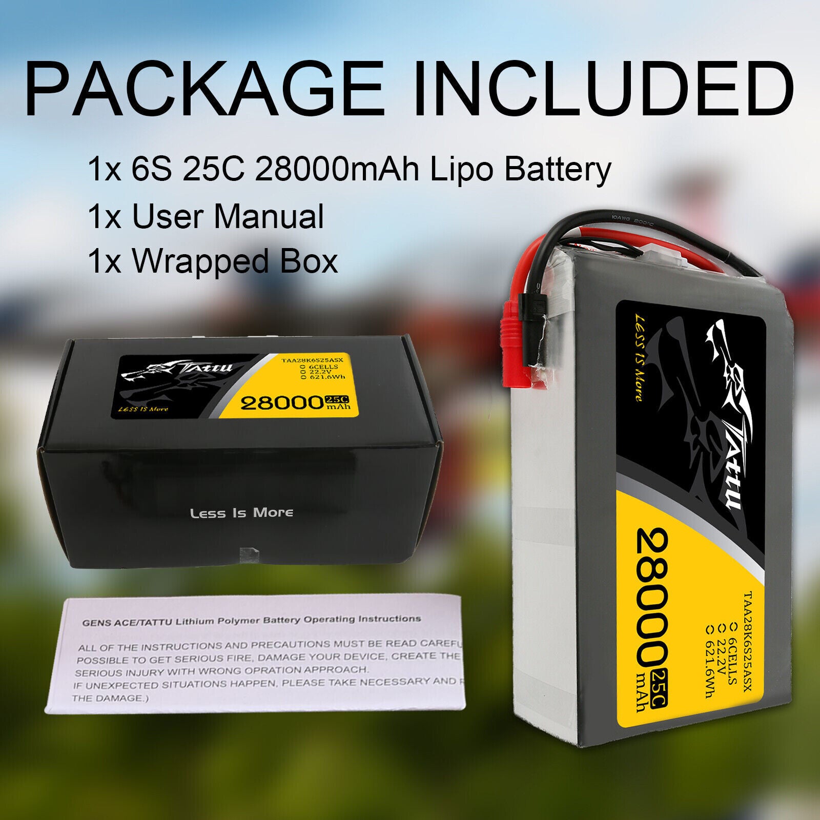 Tattu 28000mAh 22.2V 25C 6S Lipo RC Battery Pack With AS150 +XT150 Plug