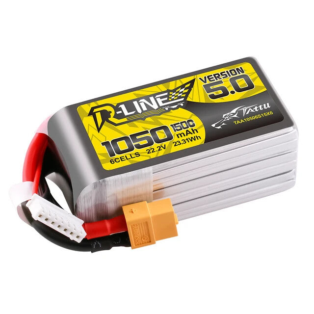 2x Tattu R-Line Version 5.0 1050mAh 6S 22.2V 150C Lipo Battery Pack w/ XT60 Plug