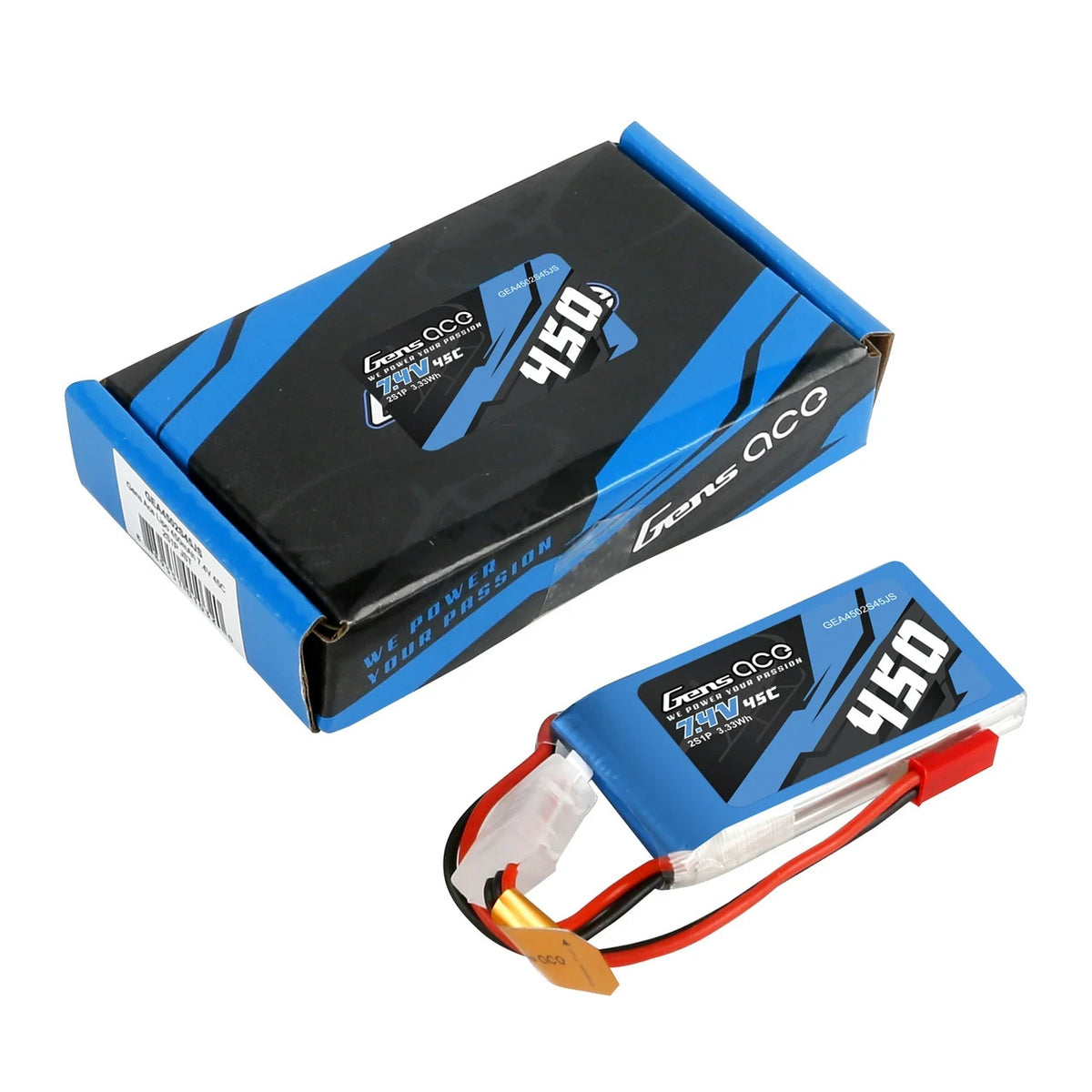 4x Gens Ace 450mAh 2S 45C 7.4V Lipo RC Remote Control Airplane Battery JST Plug
