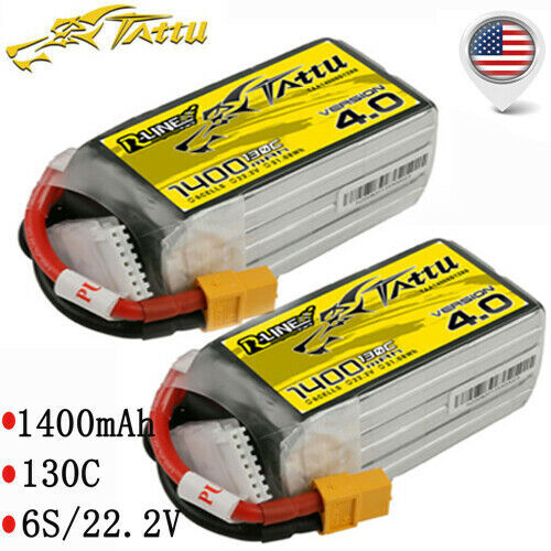 2x Tattu RLine Version 4.0 22.2v 6s 1400 130c High Performance Lipo Battery XT60