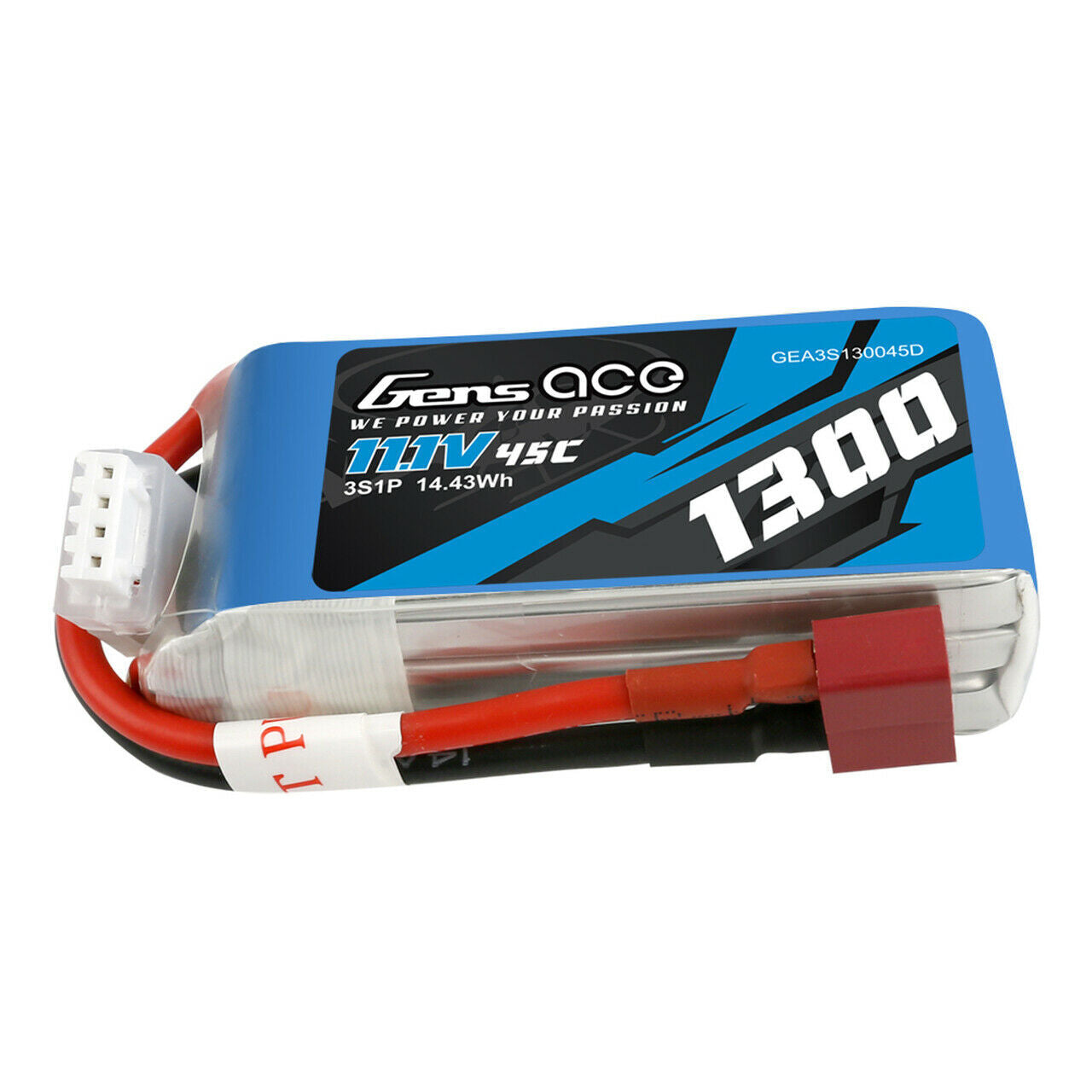 2x Gens Ace 1300mAh 11.1V 45C 3S Lipo RC Airplane Battery Pack With Deans Plug
