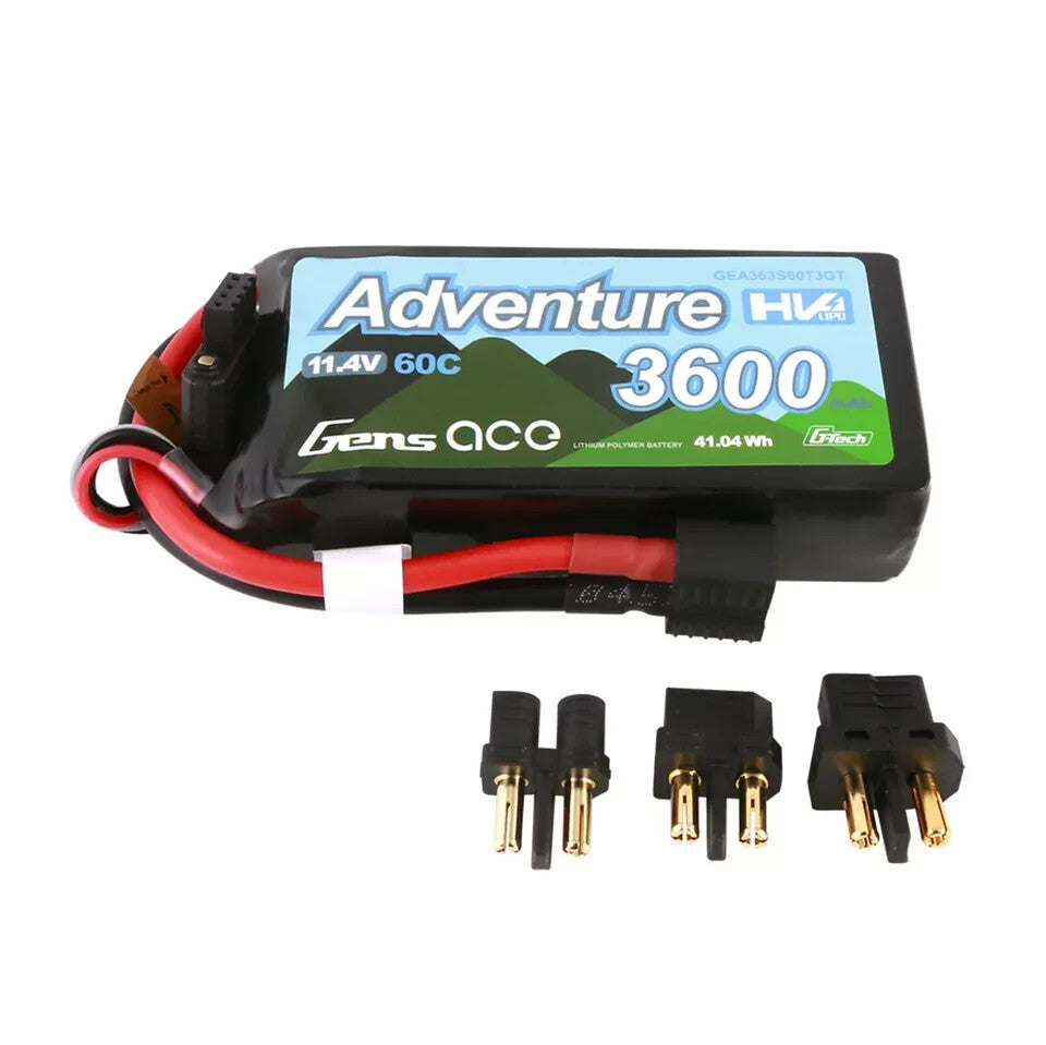 2x Gens Ace 11.4V 3600mAh 3S 60C Adventure Lipo RC Car Crawler Truck Battery