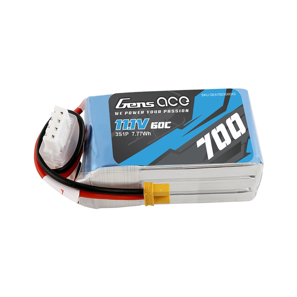 4x Gens Ace 3S 11.1v 700mAh 60C - 120C Lipo RC Battery Pack With XT30 Plug