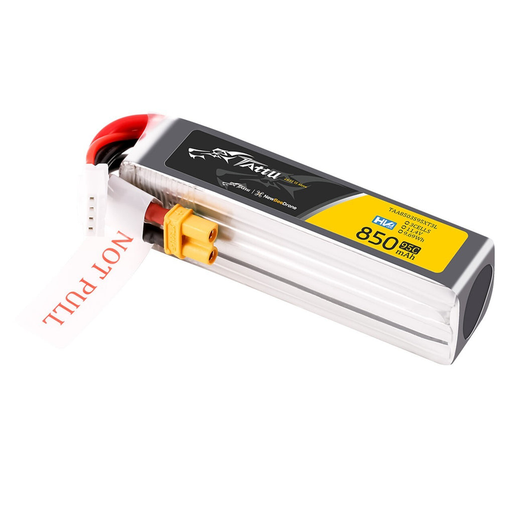 Tattu 850mAh 3S 95C 11.4V HV Lipo RC Drone Battery Long Pack with XT30 Plug