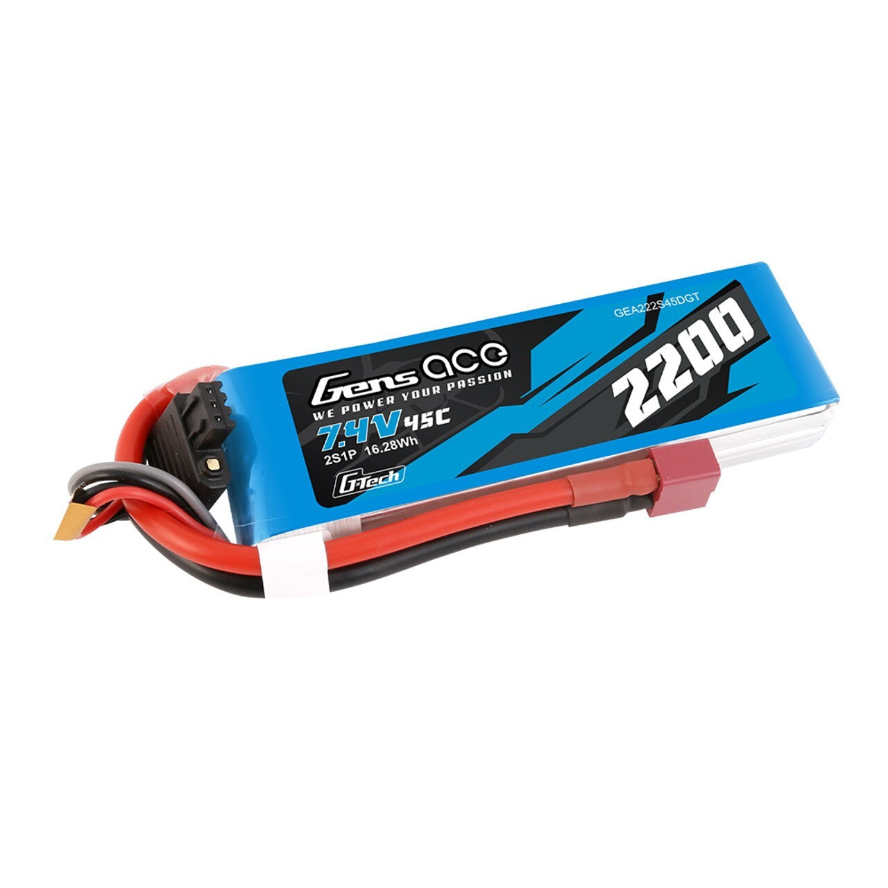Gens Ace 2200mAh 2S 45C 7.4V G-Tech GTech Lipo Battery Pack With Deans T Plug