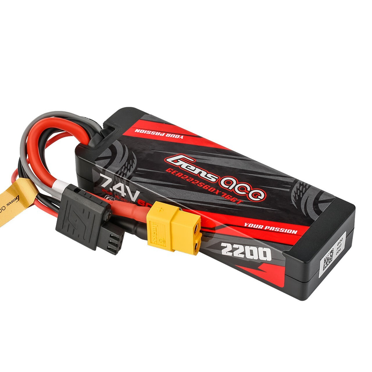 Gens ace 2200mAh 2S 60C 7.4V HardCase Gtech Lipo Battery Pack with XT60 Plug