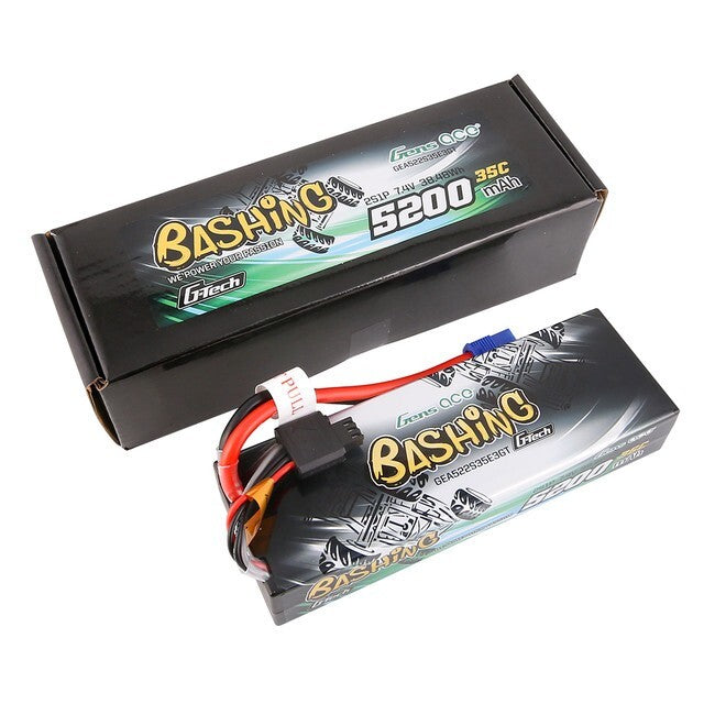 2x Gens Ace 2S G-Tech GTech Smart Bashing LiPo RC Battery 35C 7.4V 5200mAh w/EC3