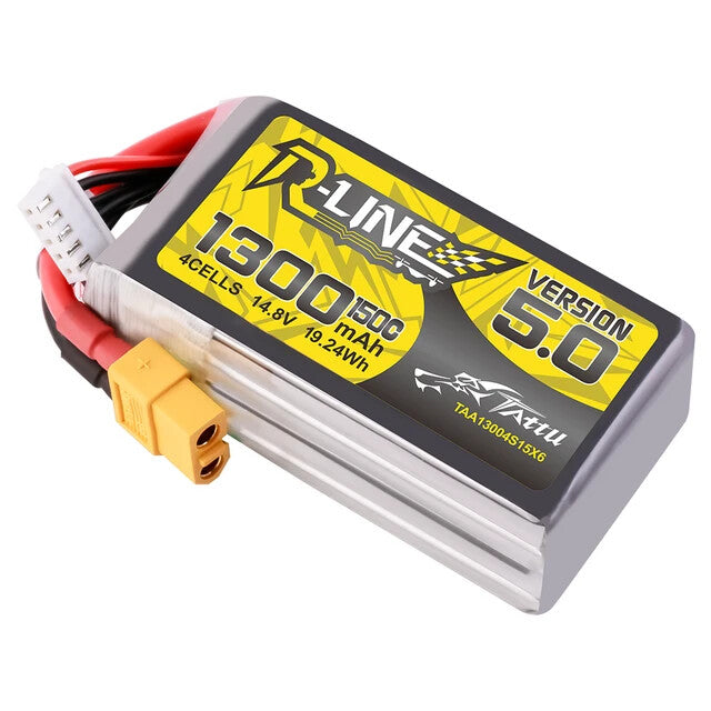 4x Tattu R-Line Version 5.0 1300mAh 4S 14.8V 150C Lipo Battery Pack w/ XT60 Plug