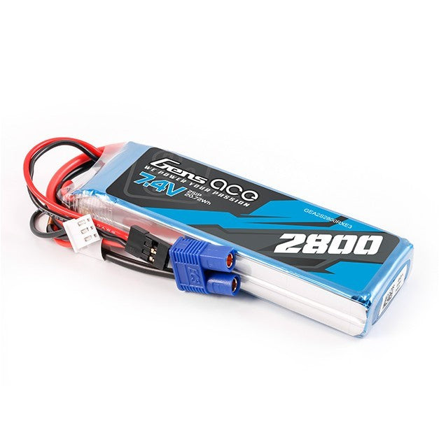 Gens Ace 2800mAh 2S 7.4V RX Receiver Lipo Battery Pack with EC3 & JR Plug