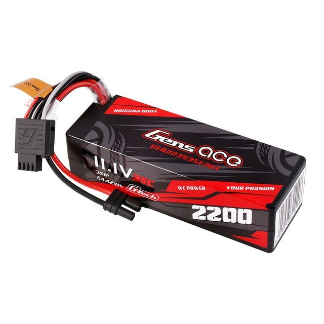 2x Gens ace 2200mAh 3S 35C 11.1V HardCase GTech Lipo Battery Pack IC2 EC2 Plug