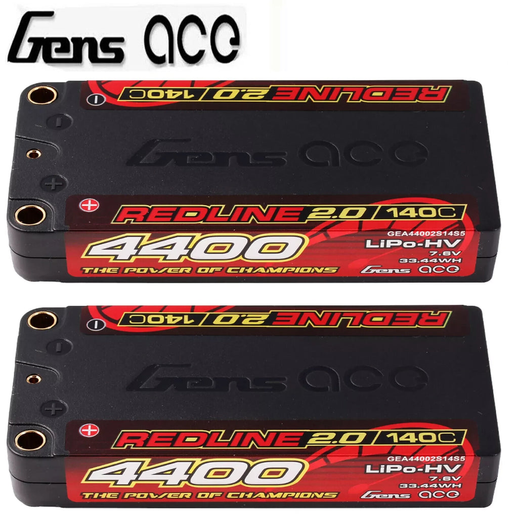 2x Gens ace 4400mAh 2S 140C 7.6V HardCase HV Shorty Redline Series Lipo Battery