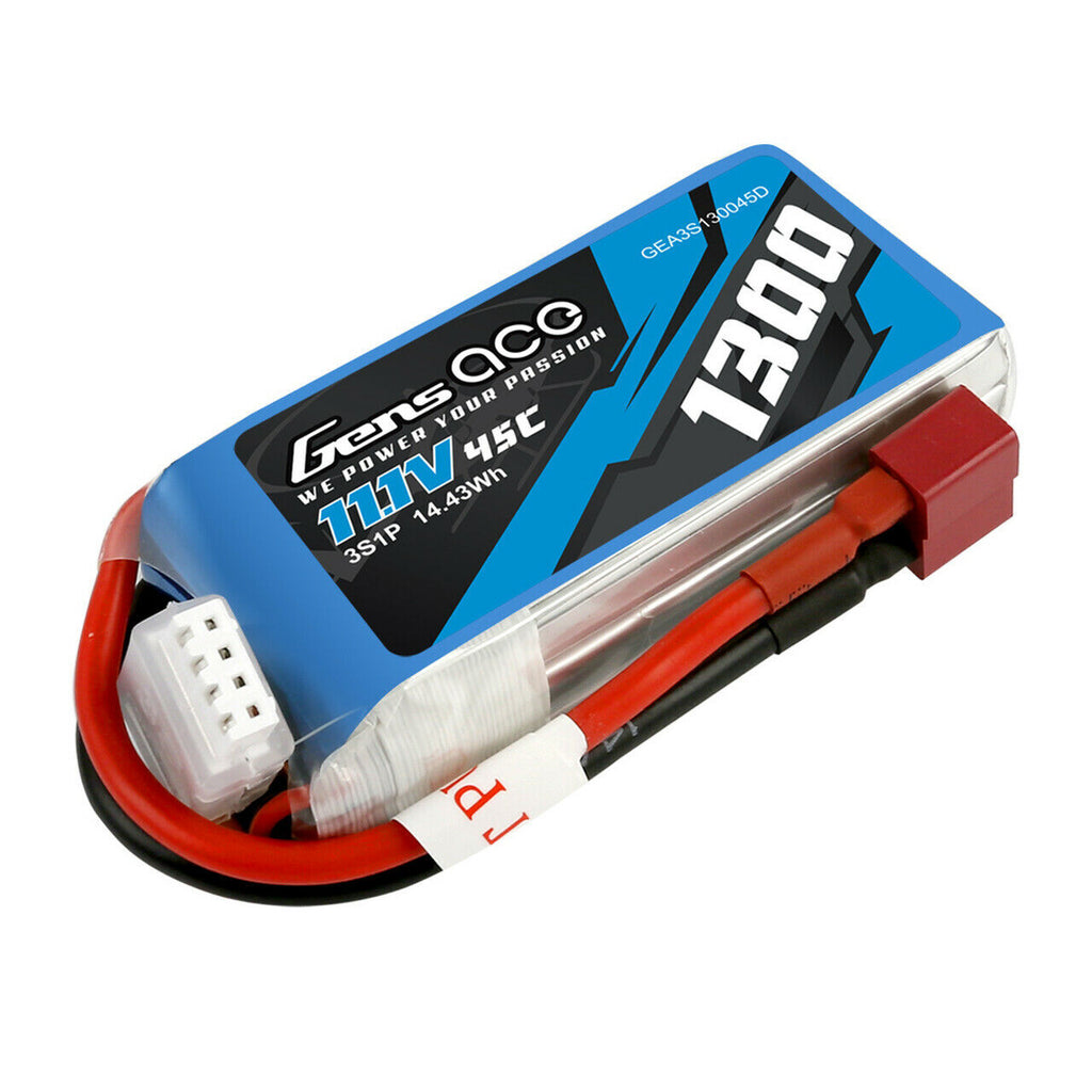 2x Gens Ace 1300mAh 11.1V 45C 3S Lipo RC Airplane Battery Pack With Deans Plug
