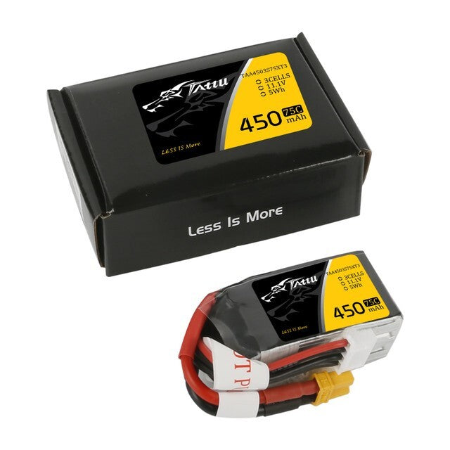 Tattu 3S 450mAh 75C 11.1V Lipo RC Airplane / Drone Battery Pack with XT30 Plug