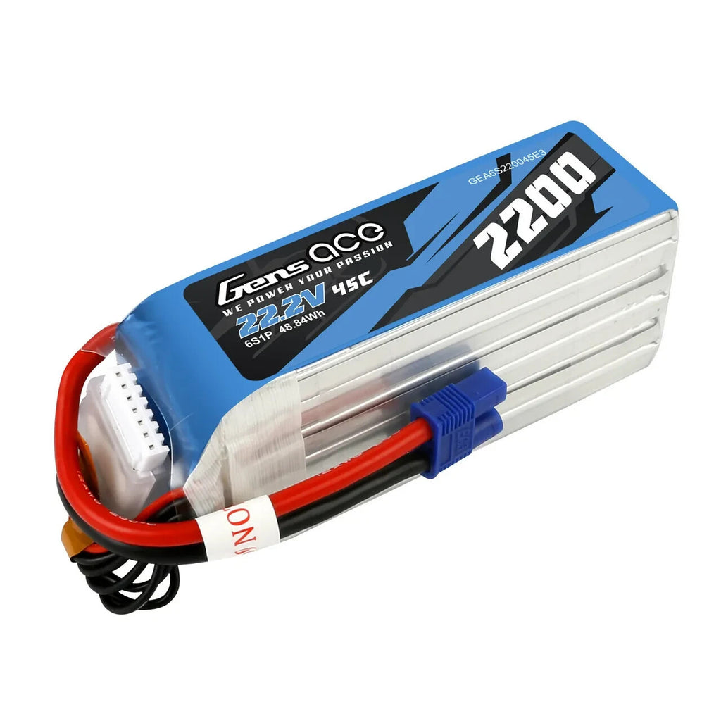 Gens Ace 6s 22.2v 2200 mAh 45c Lipo Battery W/ EC3 For Rc Helicopter / Airplane