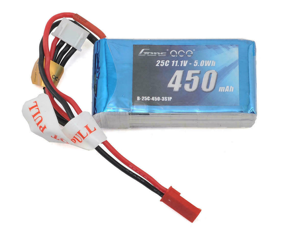 2x Gens Ace 450mAh 11.1V 25C 3S Lipo RC Airplane Battery Pack With JST Plug