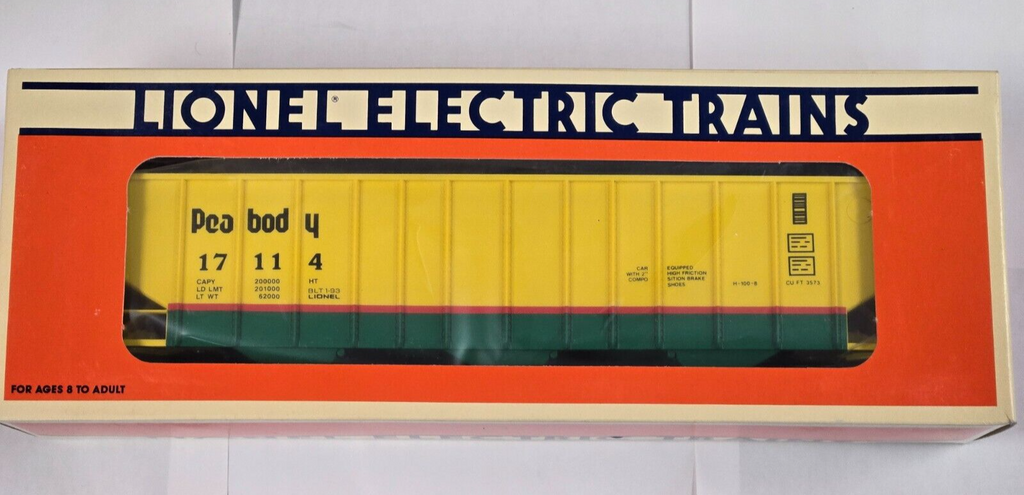Lionel 6-17114 O Gauge Peabody 3-Bay Hopper with Coal Load LN/Box