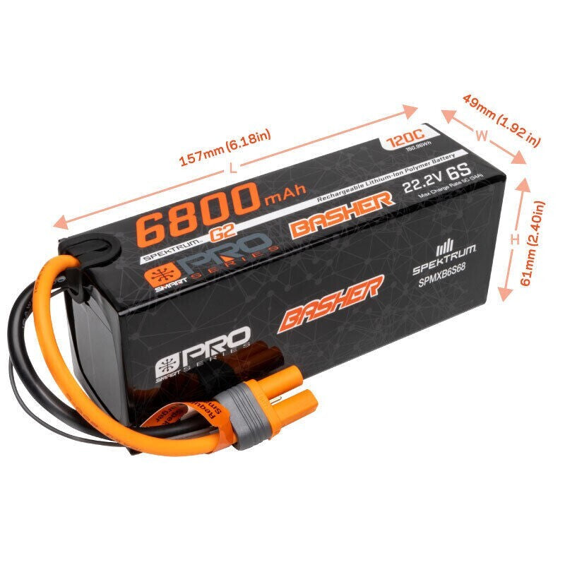 Spektrum 6800mAh 6S 22.2V Smart Pro Basher LiPo 120C - IC5 # SPMXB6S68