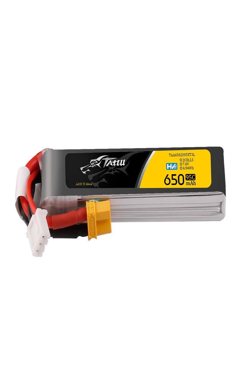 Tattu 650mAh 2S 95C 7.6V HV Lipo RC Airplane Battery Long Pack With XT30 Plug