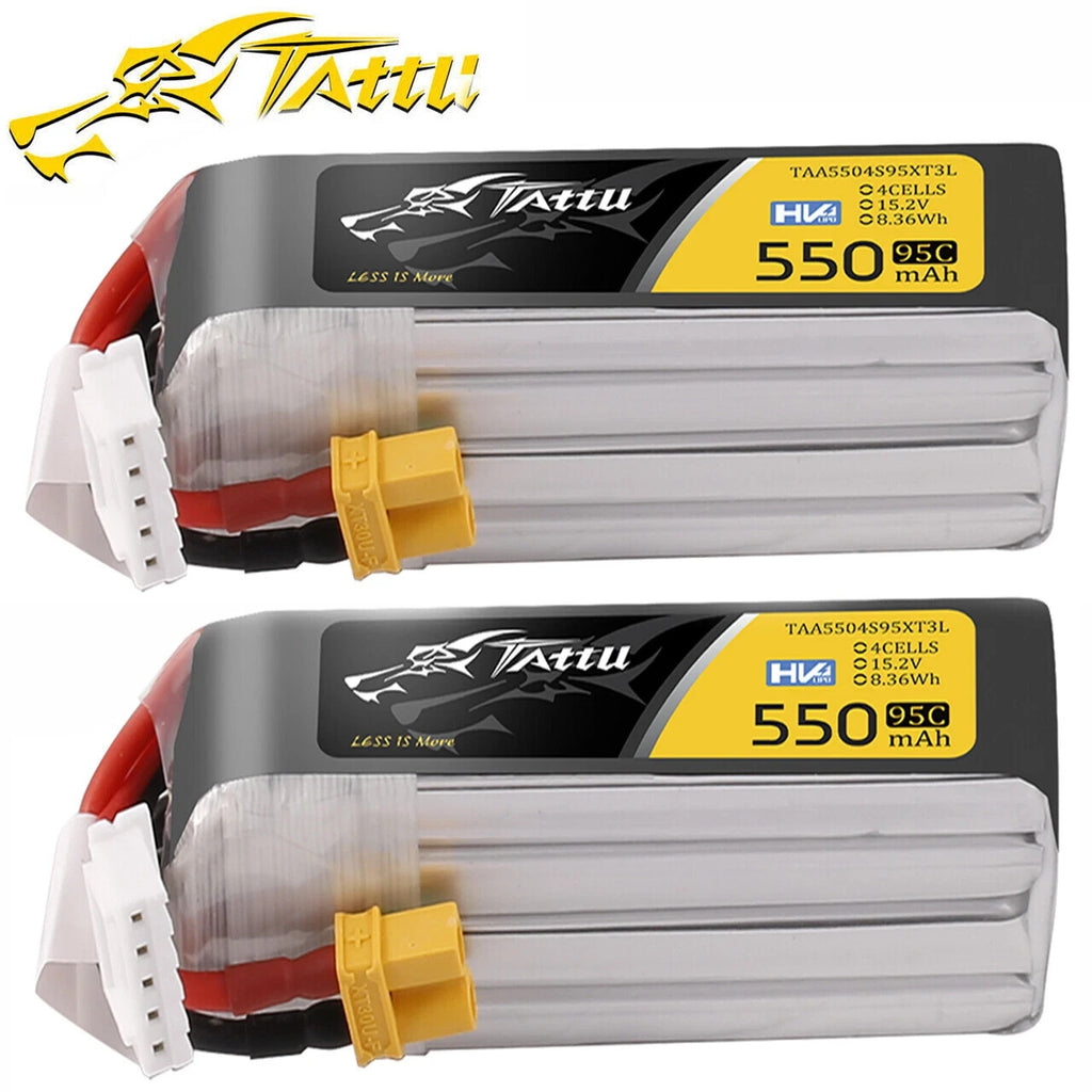 2x Tattu 550mAh 4S 95C 15.2V HV Lipo RC Airplane Battery Long Pack W/ XT30 Plug