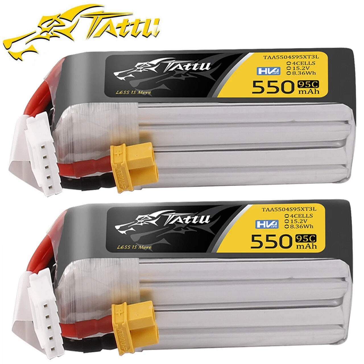 2x Tattu 550mAh 4S 95C 15.2V HV Lipo RC Airplane Battery Long Pack W/ XT30 Plug