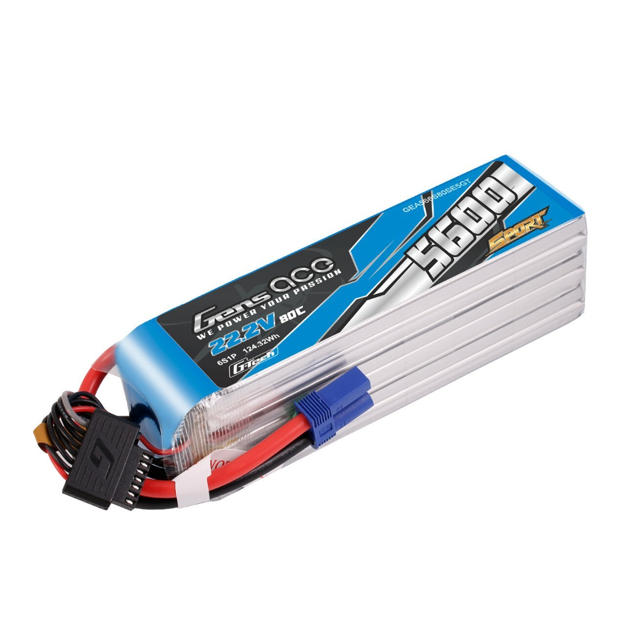 Gens ace Sport G-Tech 5600mAh 6S 80C 22.2V Lipo Battery Pack with EC5 Plug