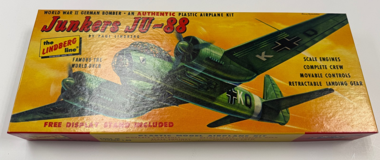 Vintage Lindberg Line Junkers JU-88 Plastic Model kit #545:98 1/3" Scale