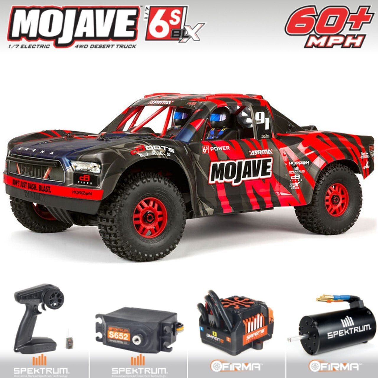 New 2025 1/7 MOJAVE 6S BLX V5 4WD Desert Truck RTR Ready To Run Red / Black