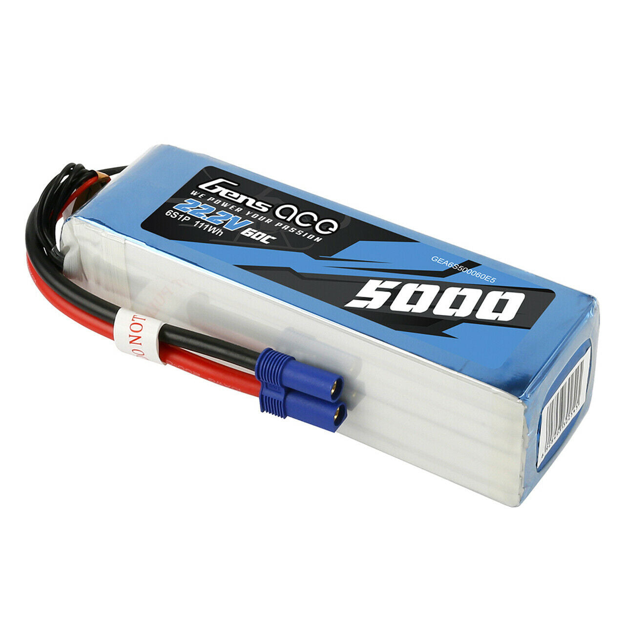 Gens Ace 5000mAh 22.2V 60C 6S Lipo Battery EC5 Plug For 600 700 Helicopter Drone