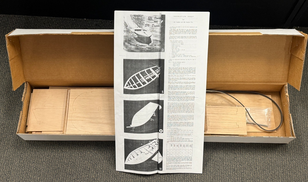 Vintage Dumas SK Daddle Wooden Model Boat Kit Hallett SK Unbuilt w/ Instructions
