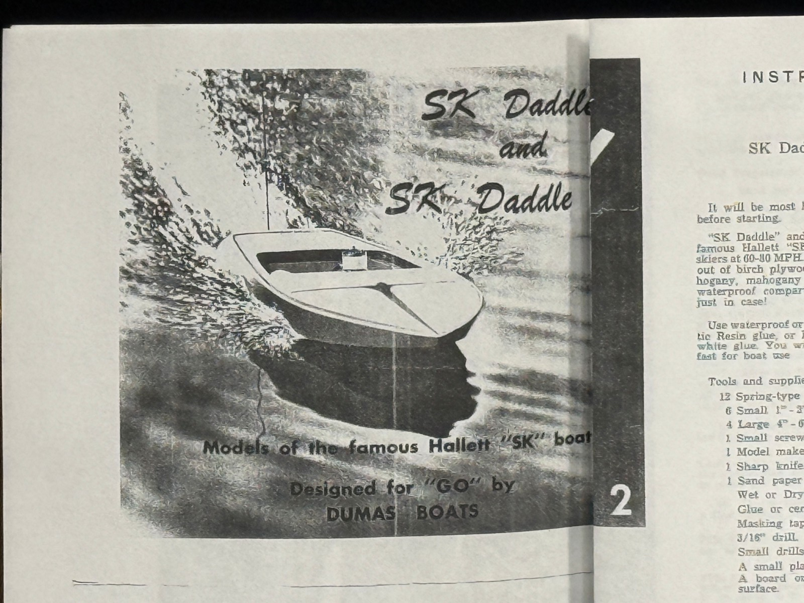 Vintage Dumas SK Daddle Wooden Model Boat Kit Hallett SK Unbuilt w/ Instructions